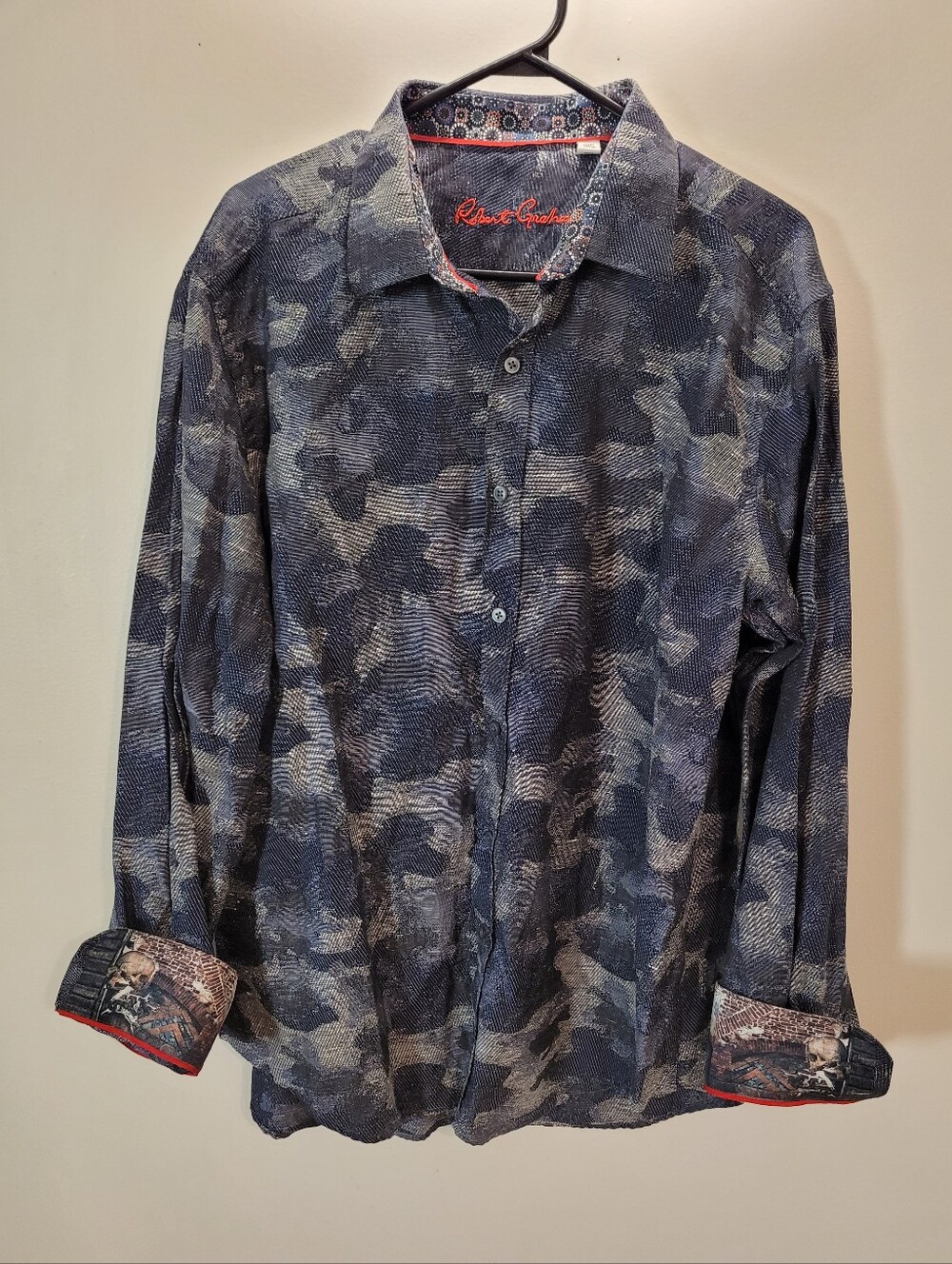 Robert Graham Walsh Camo Watercolor Twill Sport Men's Long Sleeve Shirt Gray XL